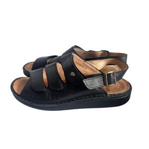 Finn Comfort Womens Sylt Sandal Size 41 10.5 Black Adjustable Triple Strap Shoe
